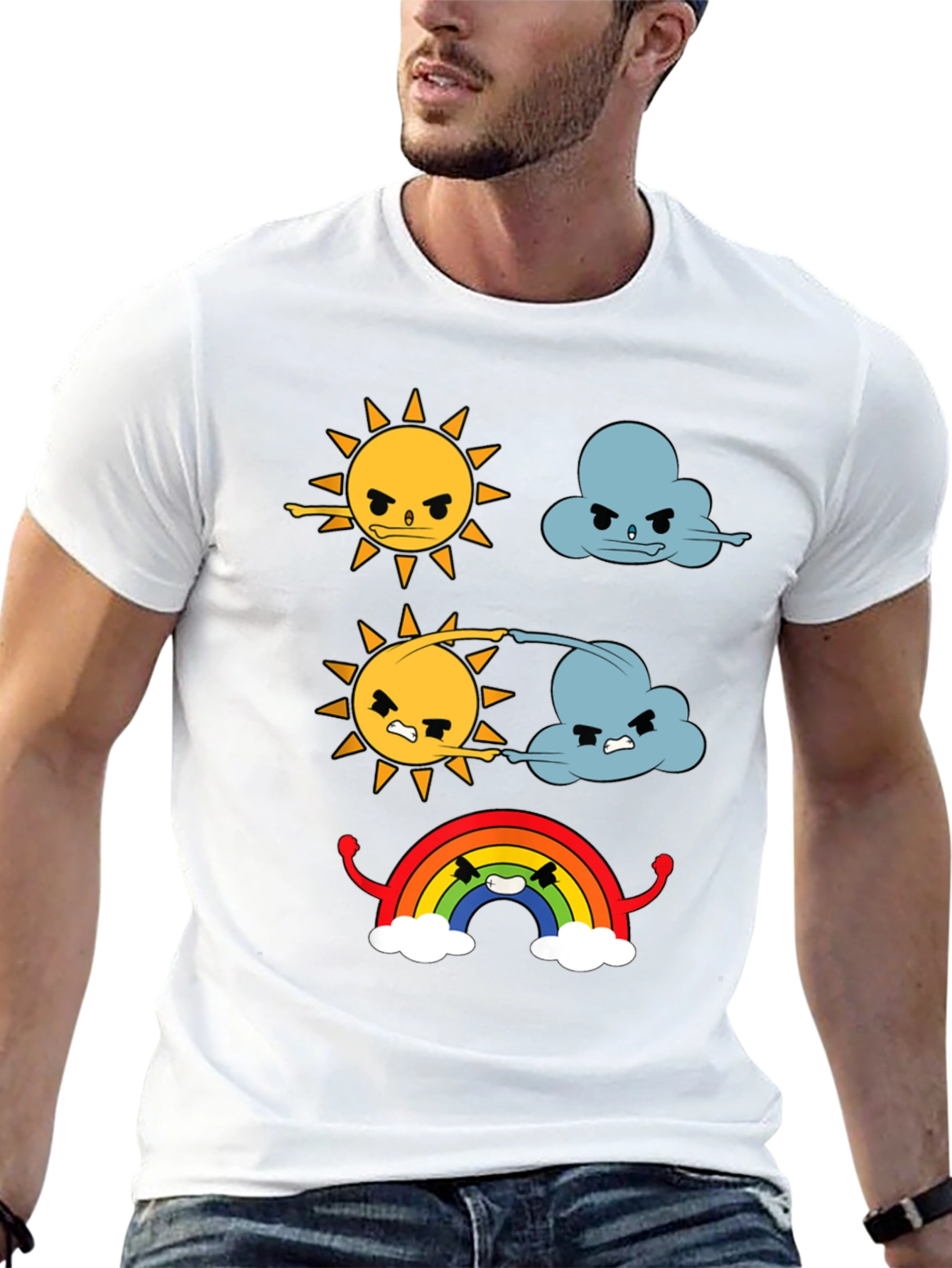 Funny Weather Cartoon Print Black T-Shirt