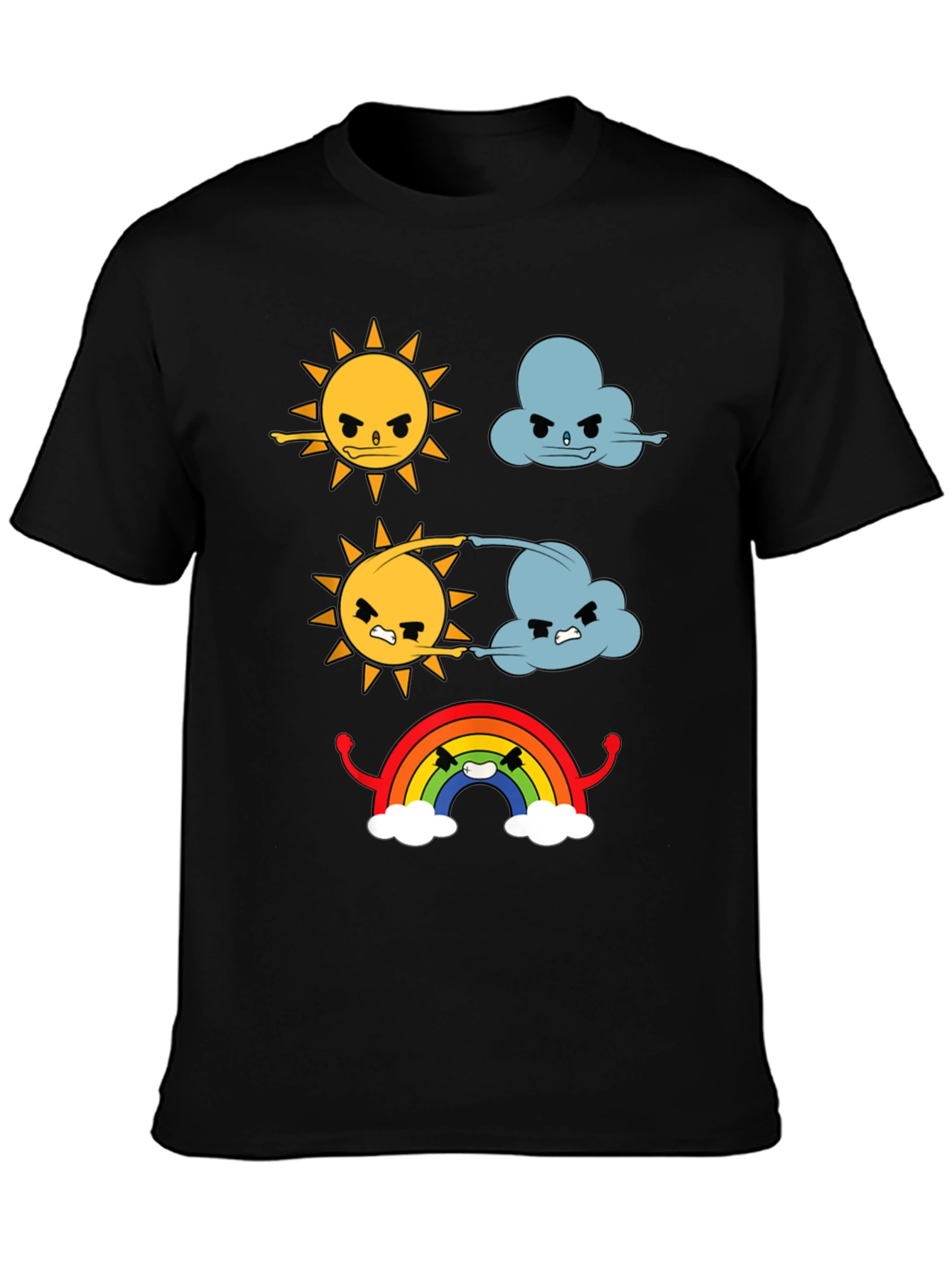 Funny Weather Cartoon Print Black T-Shirt