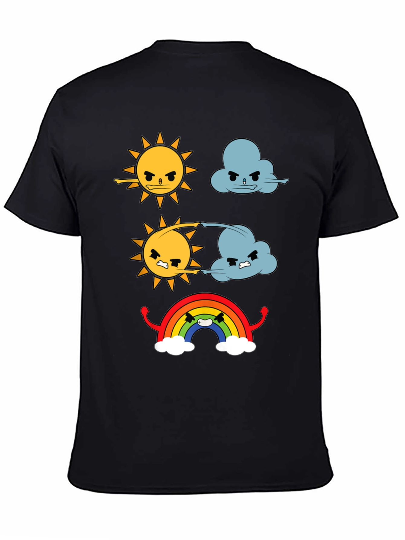 Funny Weather Cartoon Print Black T-Shirt