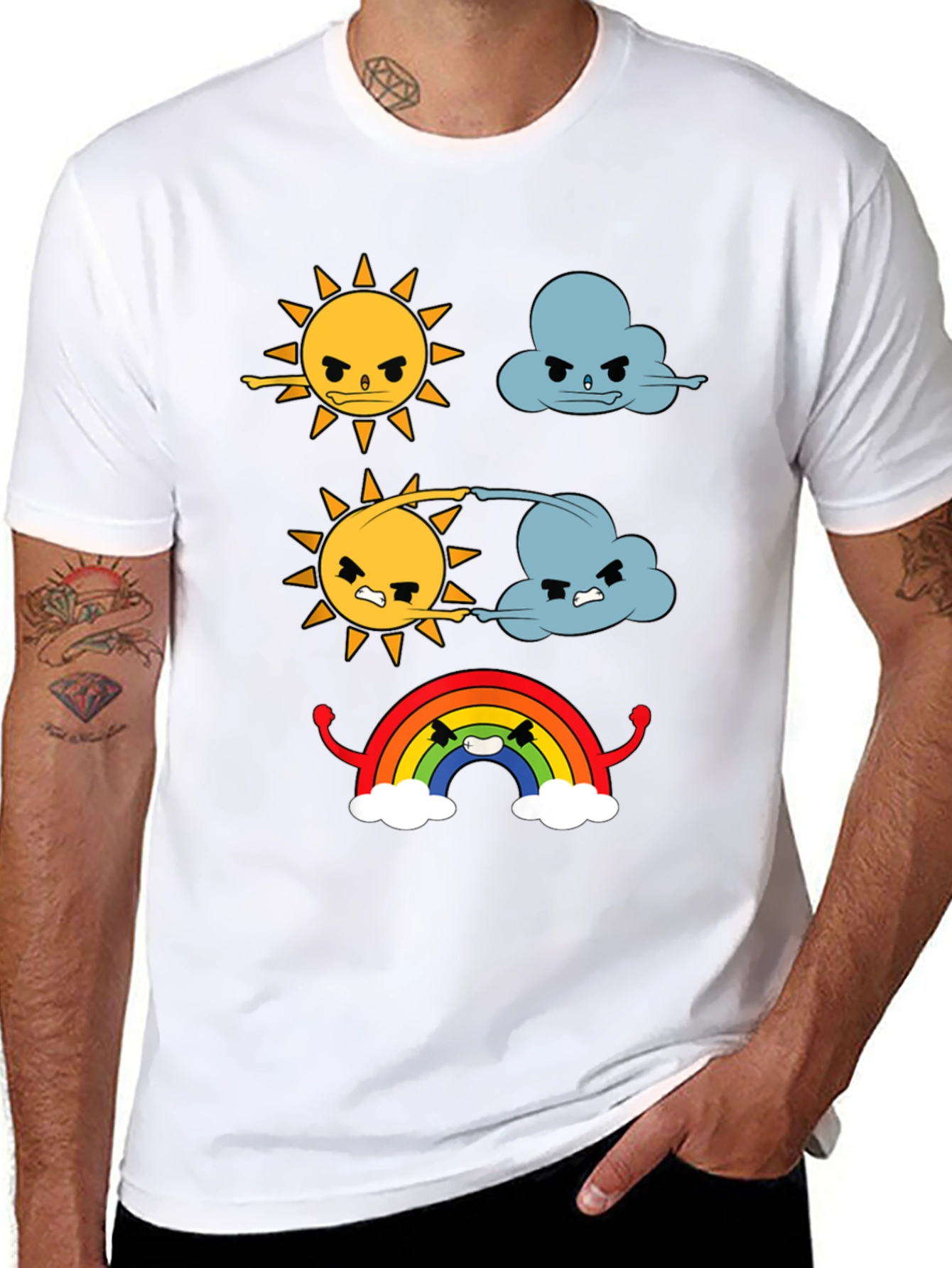 Funny Weather Cartoon Print Black T-Shirt