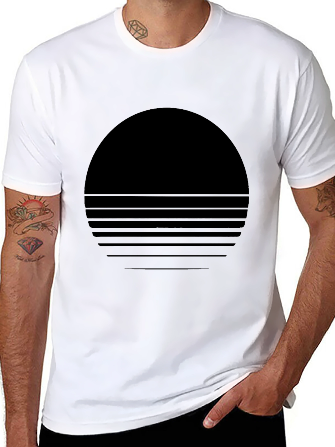 Retro Sunset Graphic Tee - Black Crew Neck