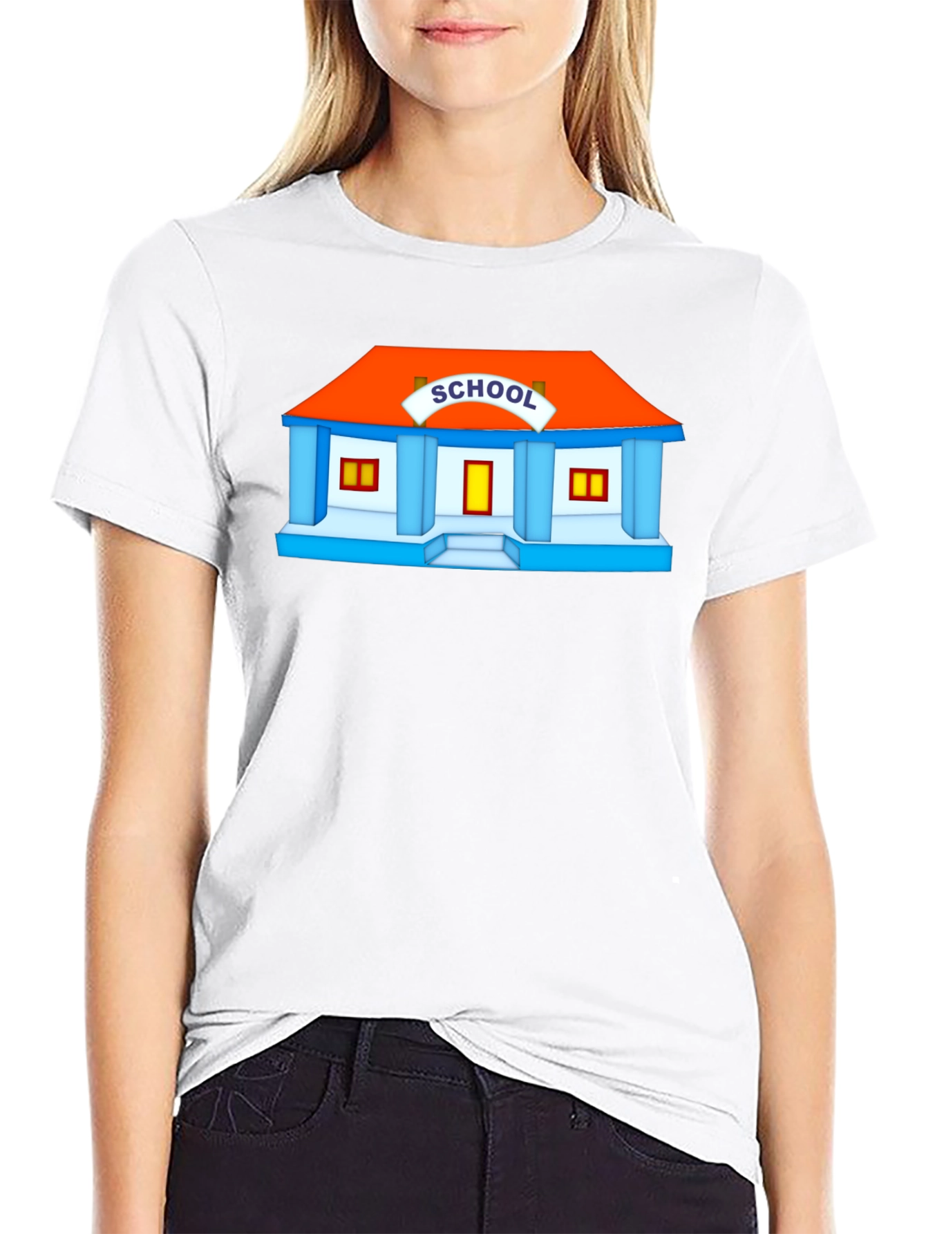 Cartoon School Graphic Black T-Shirt
