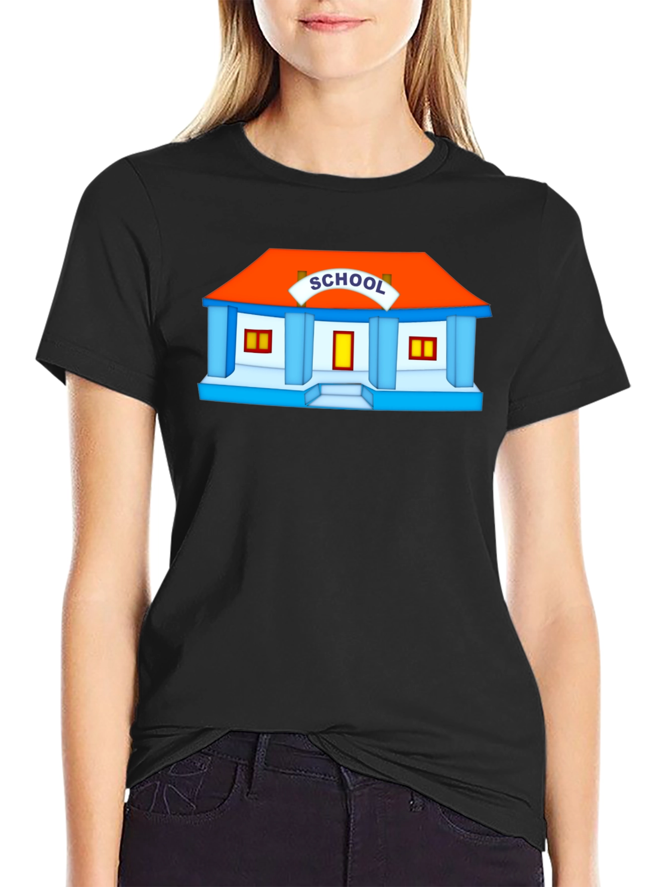 Cartoon School Graphic Black T-Shirt
