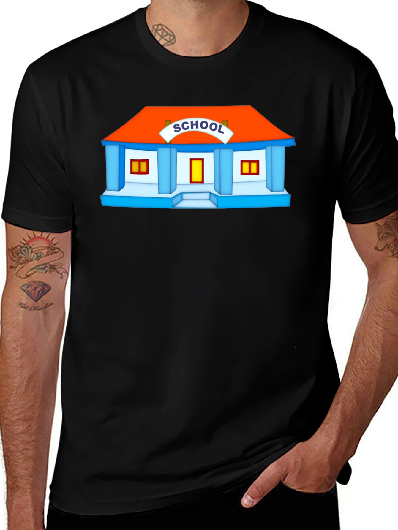 Cartoon School Graphic Black T-Shirt