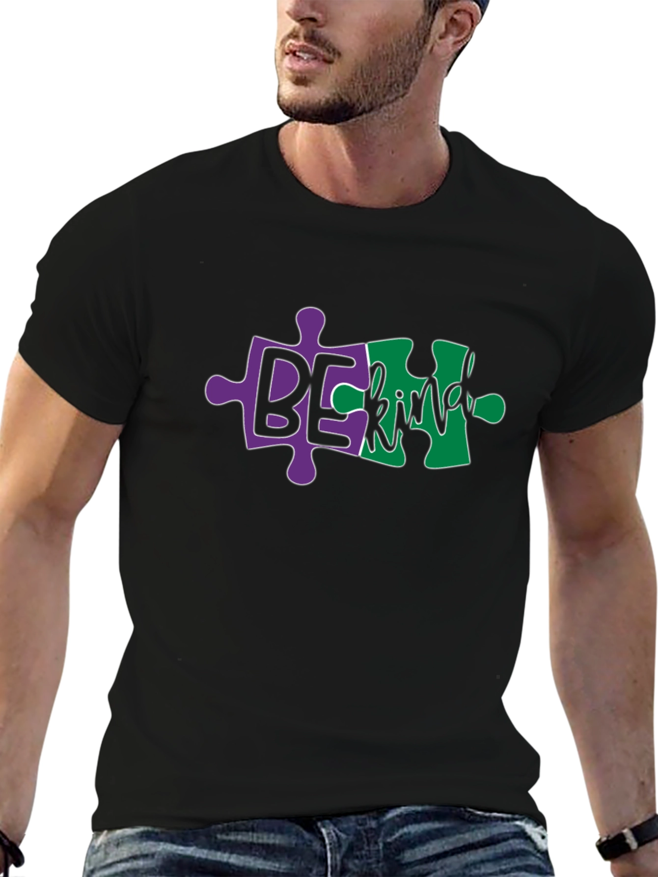 Be Kind Autism Puzzle Piece Black T-Shirt