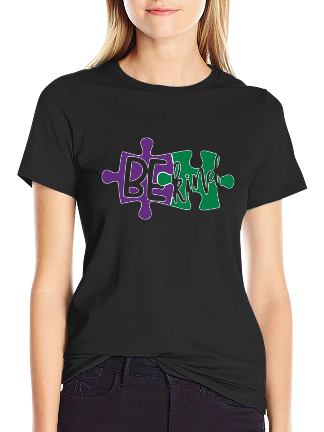 Be Kind Autism Puzzle Piece Black T-Shirt