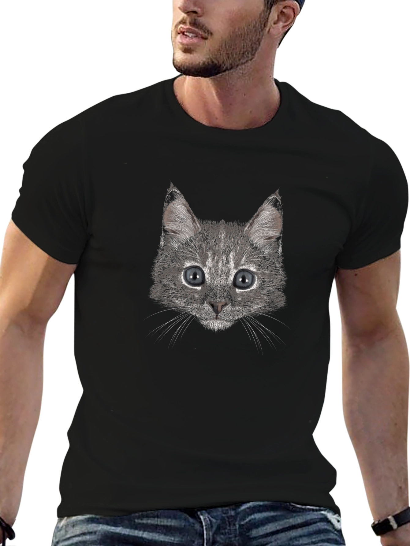 Cool Cat Graphic Tee - Black Cotton Comfort