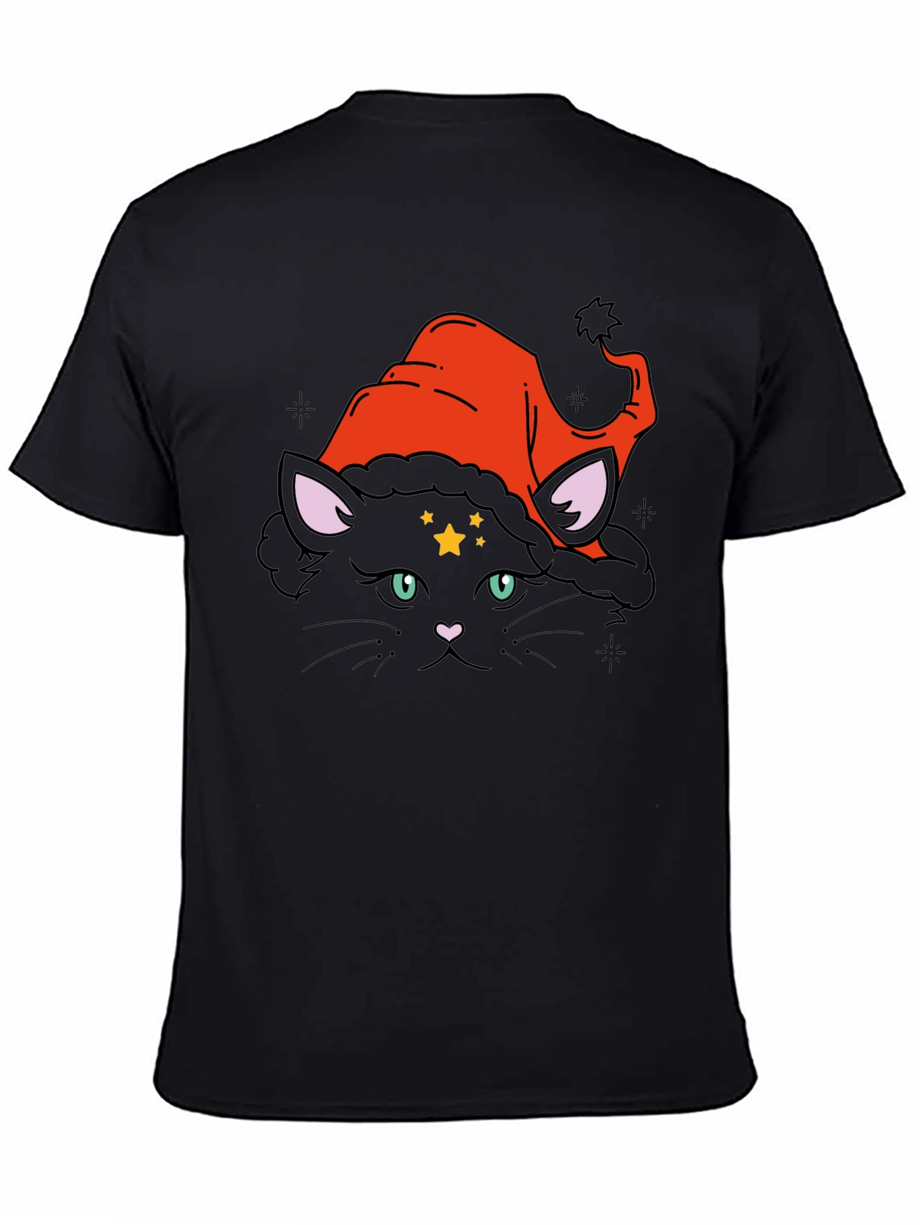 Witch Cat Graphic Tee - Black Cotton T-Shirt