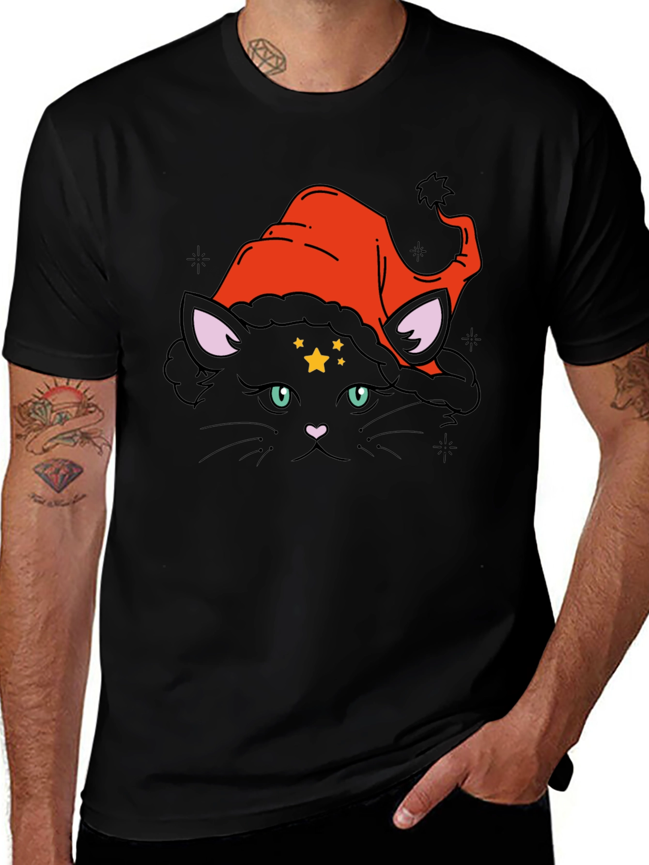 Witch Cat Graphic Tee - Black Cotton T-Shirt