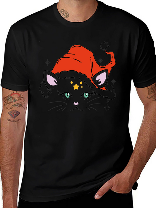 Witch Cat Graphic Tee - Black Cotton T-Shirt