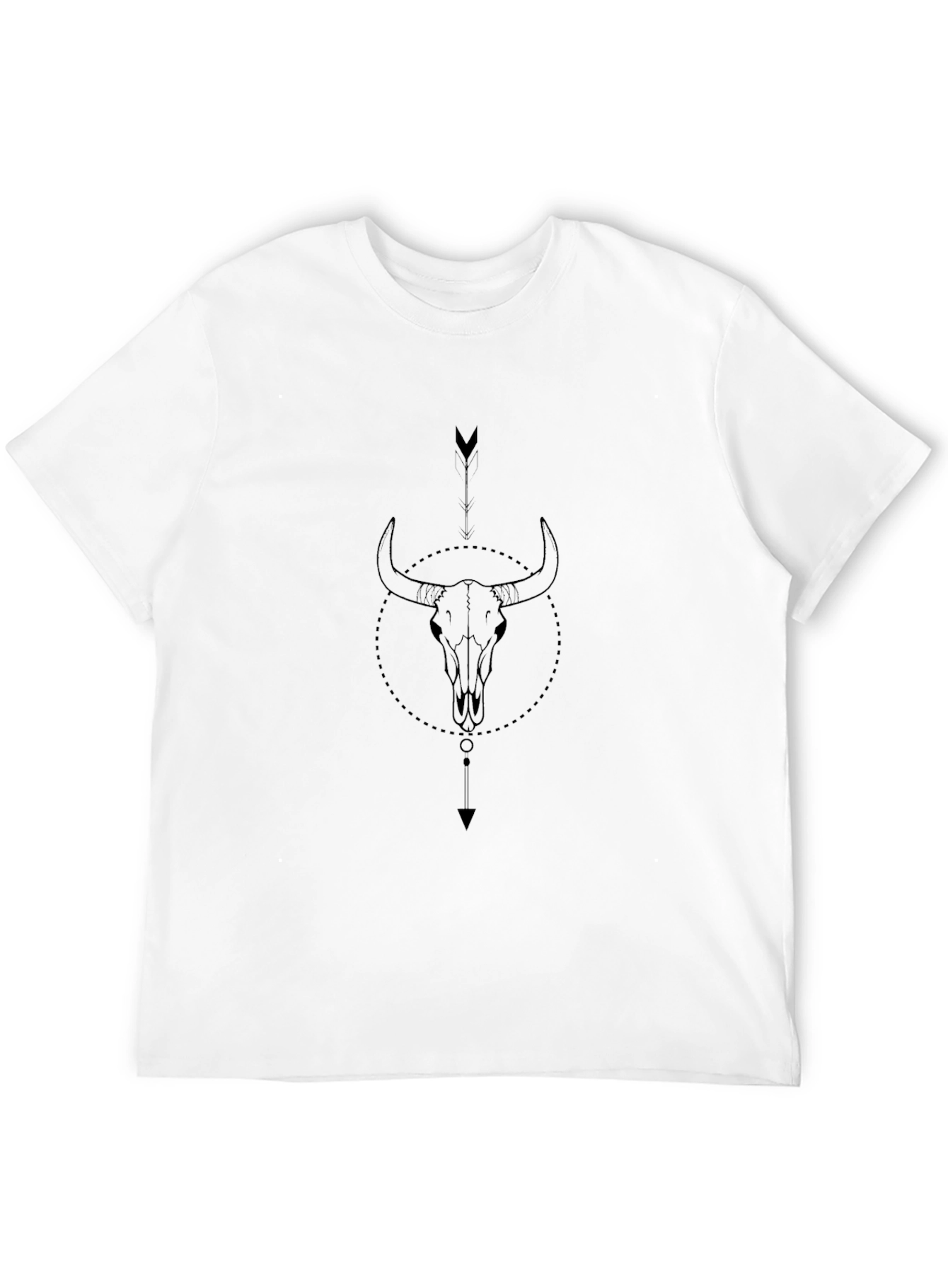 Geometric Bull Skull Graphic Black T-Shirt