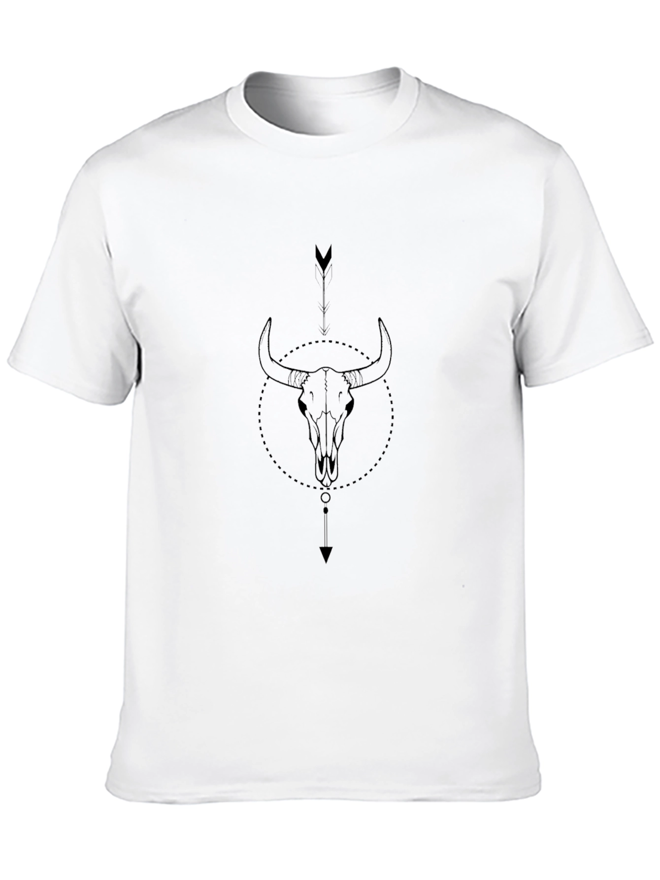 Geometric Bull Skull Graphic Black T-Shirt