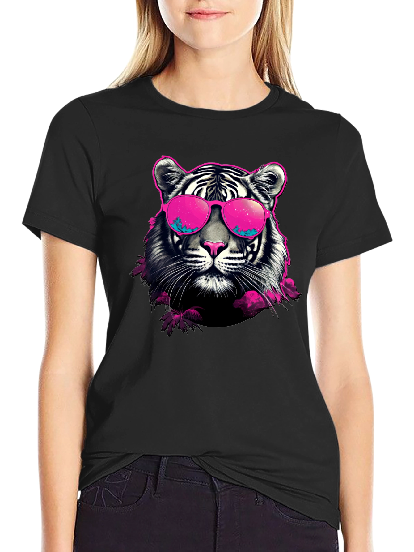 Cool Tiger Graphic Print Crew Neck T-Shirt