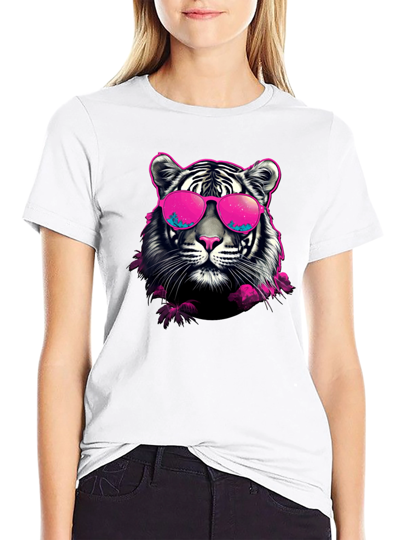 Cool Tiger Graphic Print Crew Neck T-Shirt