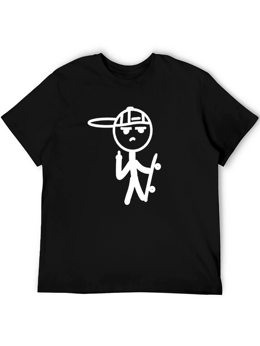 Skater Dude Graphic Tee - Black Cotton T-Shirt