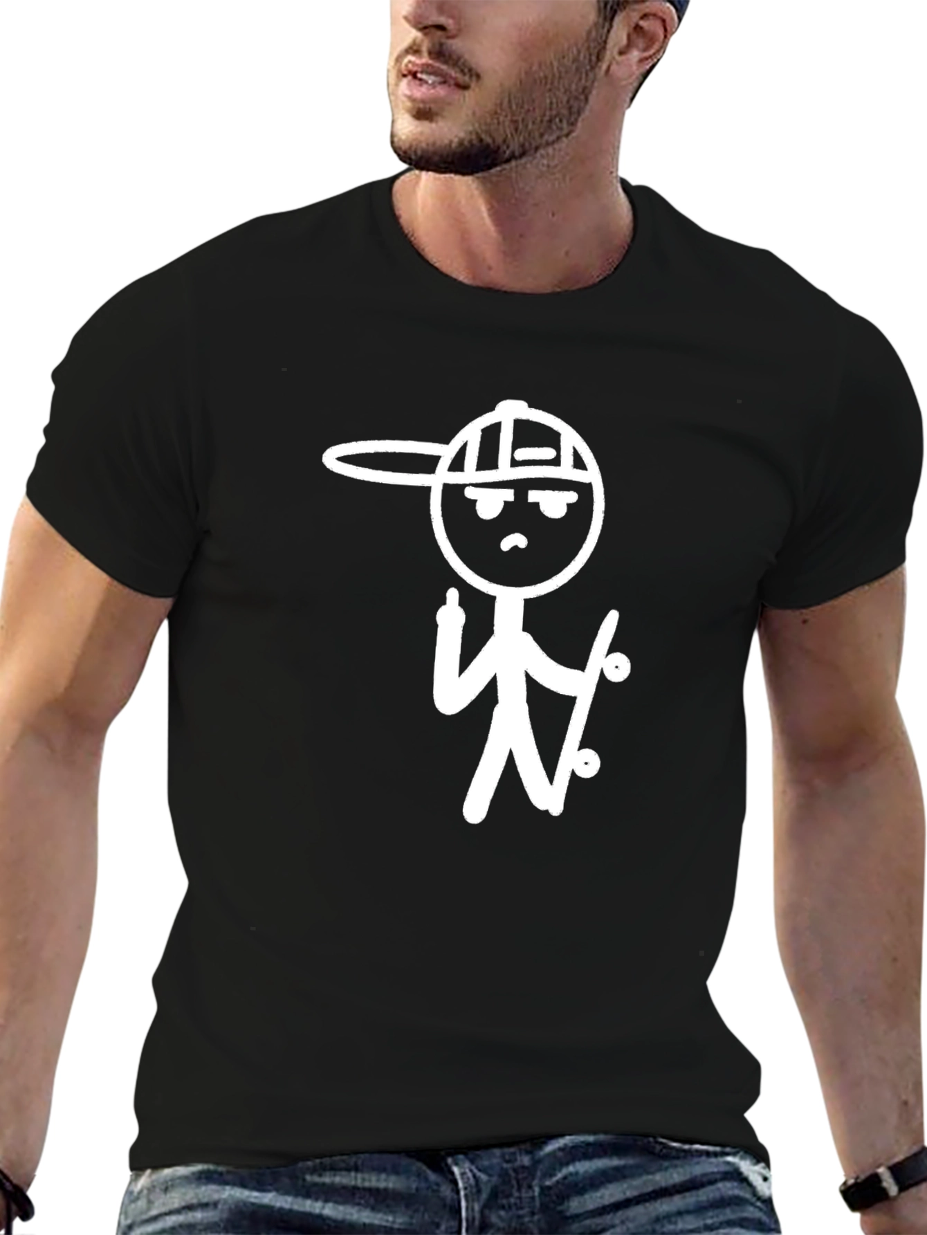 Skater Dude Graphic Tee - Black Cotton T-Shirt