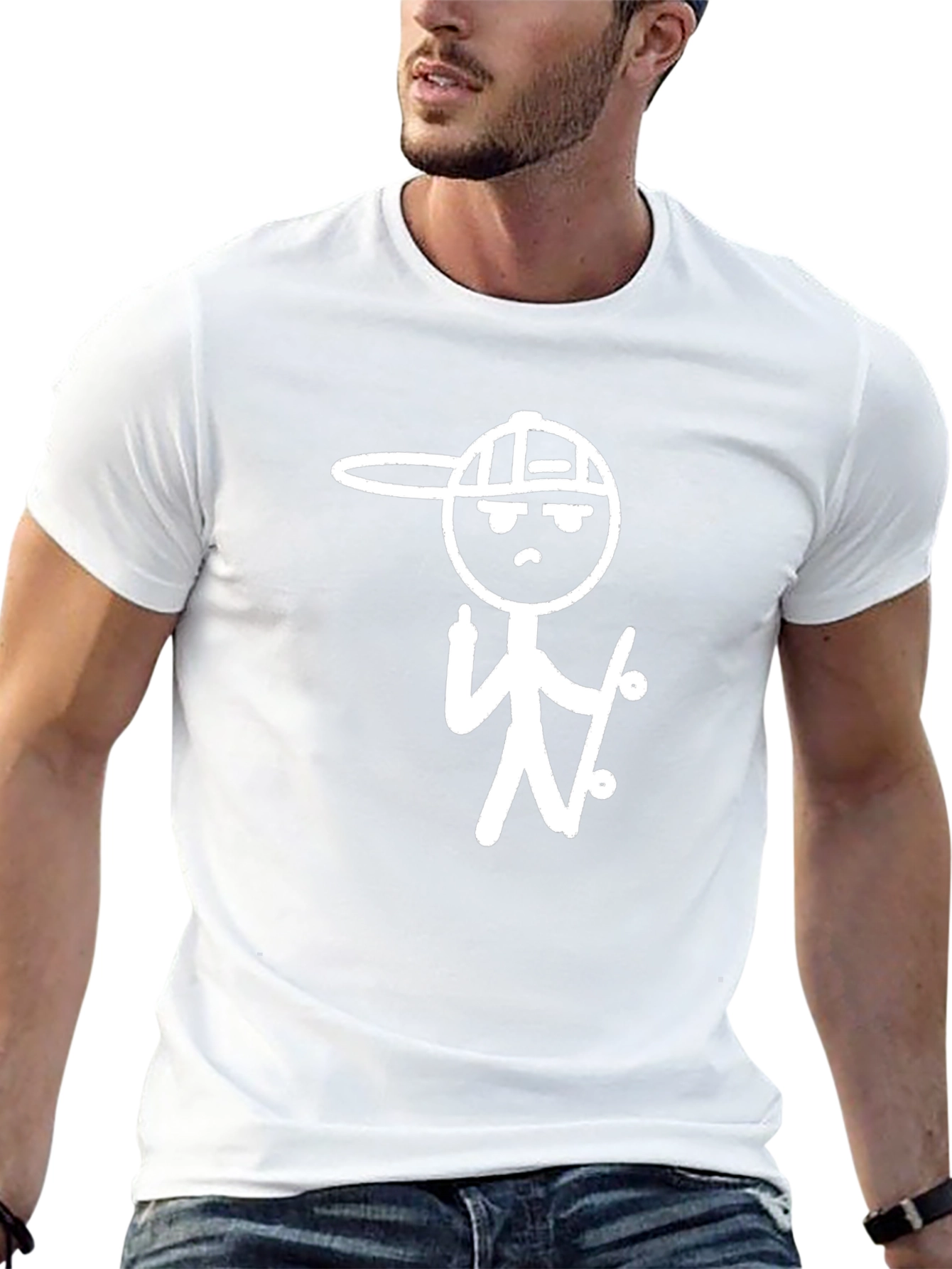 Skater Dude Graphic Tee - Black Cotton T-Shirt