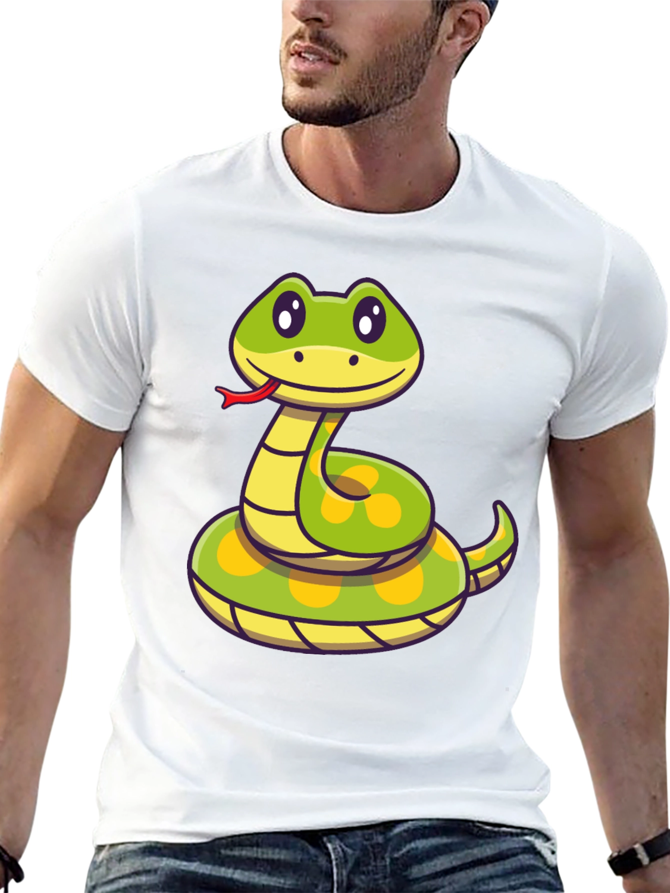 Cute Cartoon Snake T-Shirt - Black Crew Neck Tee