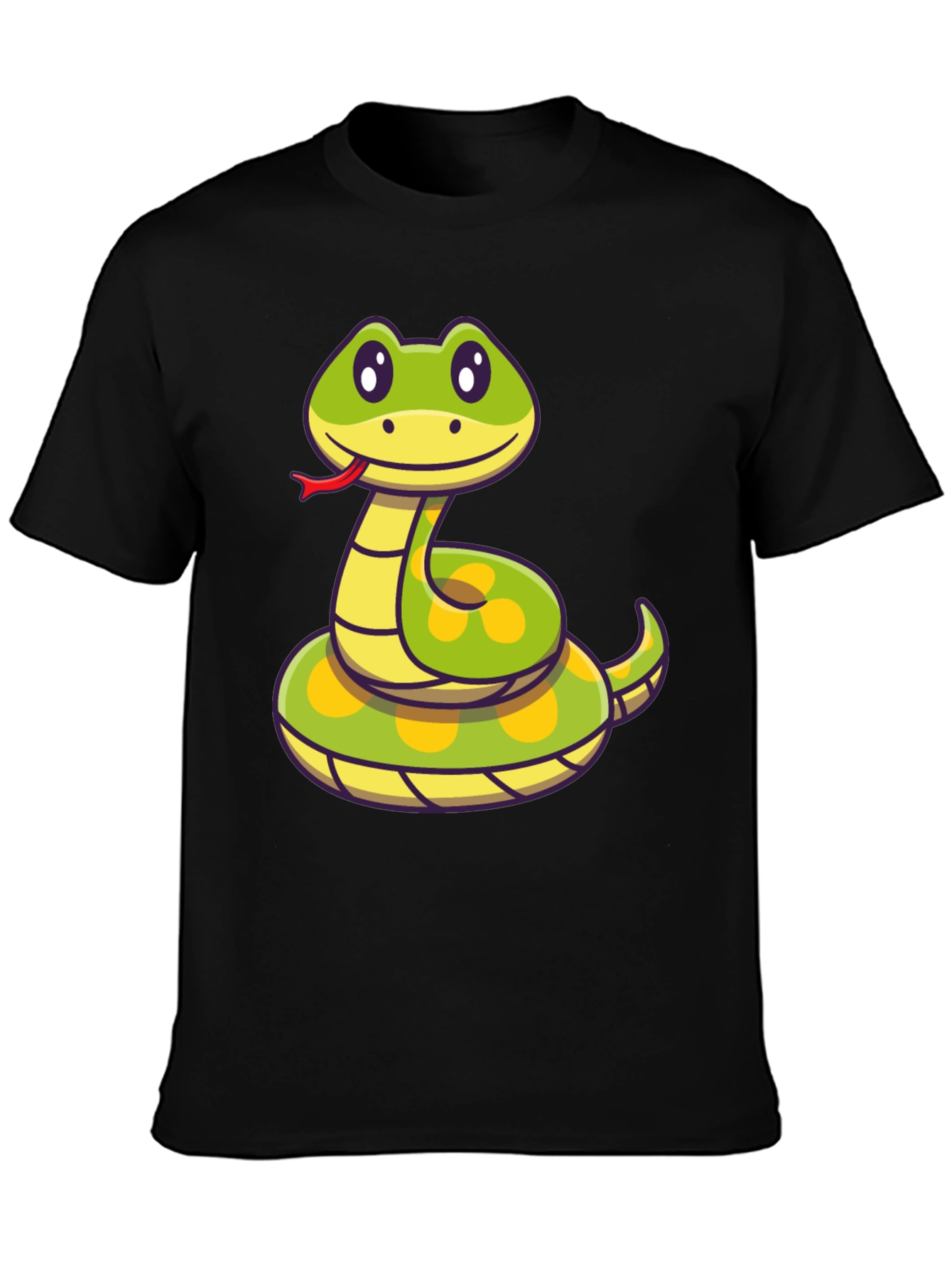 Cute Cartoon Snake T-Shirt - Black Crew Neck Tee