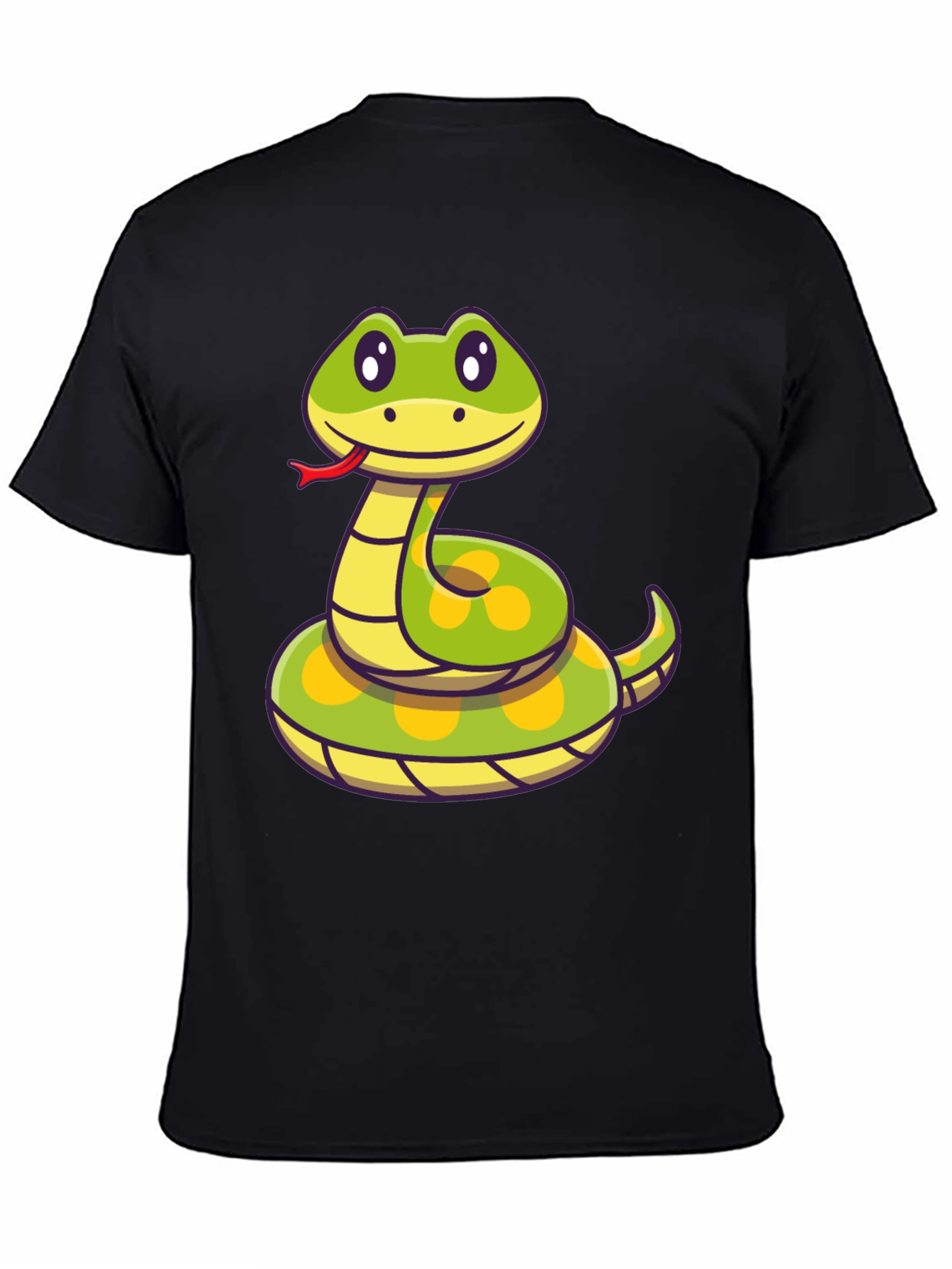 Cute Cartoon Snake T-Shirt - Black Crew Neck Tee