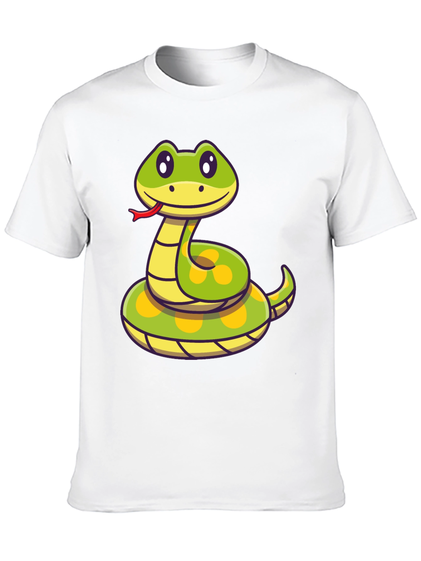 Cute Cartoon Snake T-Shirt - Black Crew Neck Tee