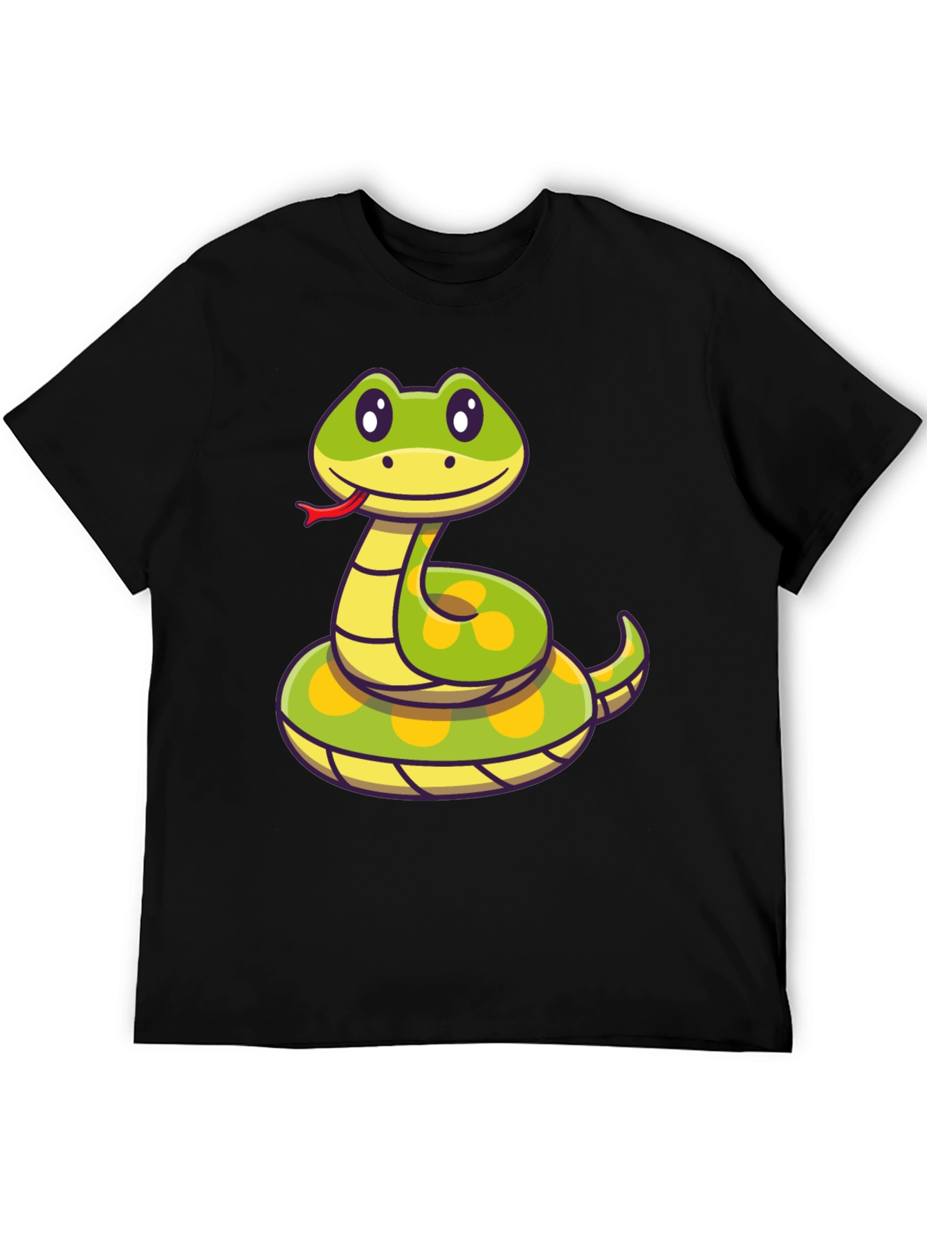Cute Cartoon Snake T-Shirt - Black Crew Neck Tee