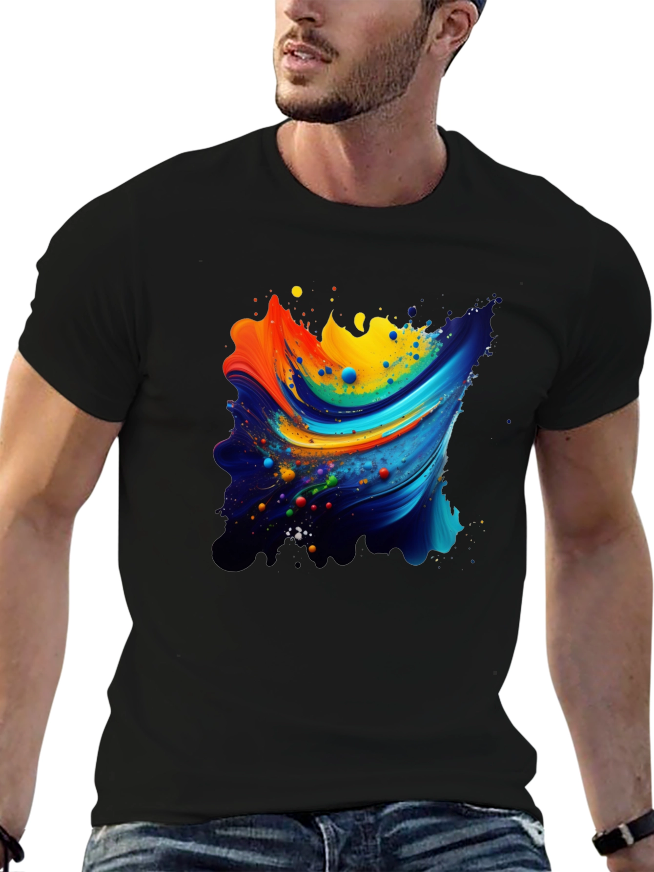 Abstract Swirl Graphic Black T-Shirt