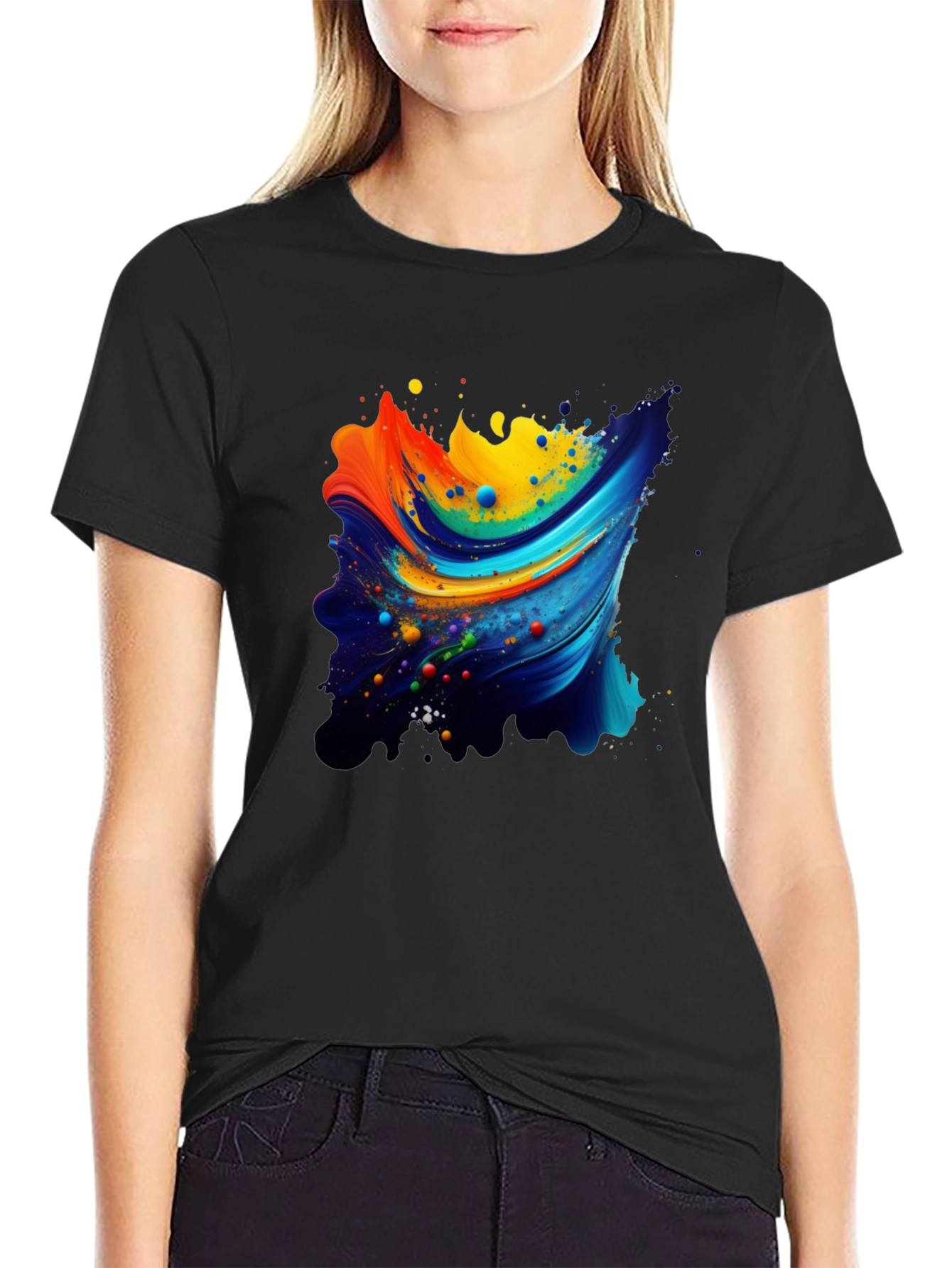 Abstract Swirl Graphic Black T-Shirt