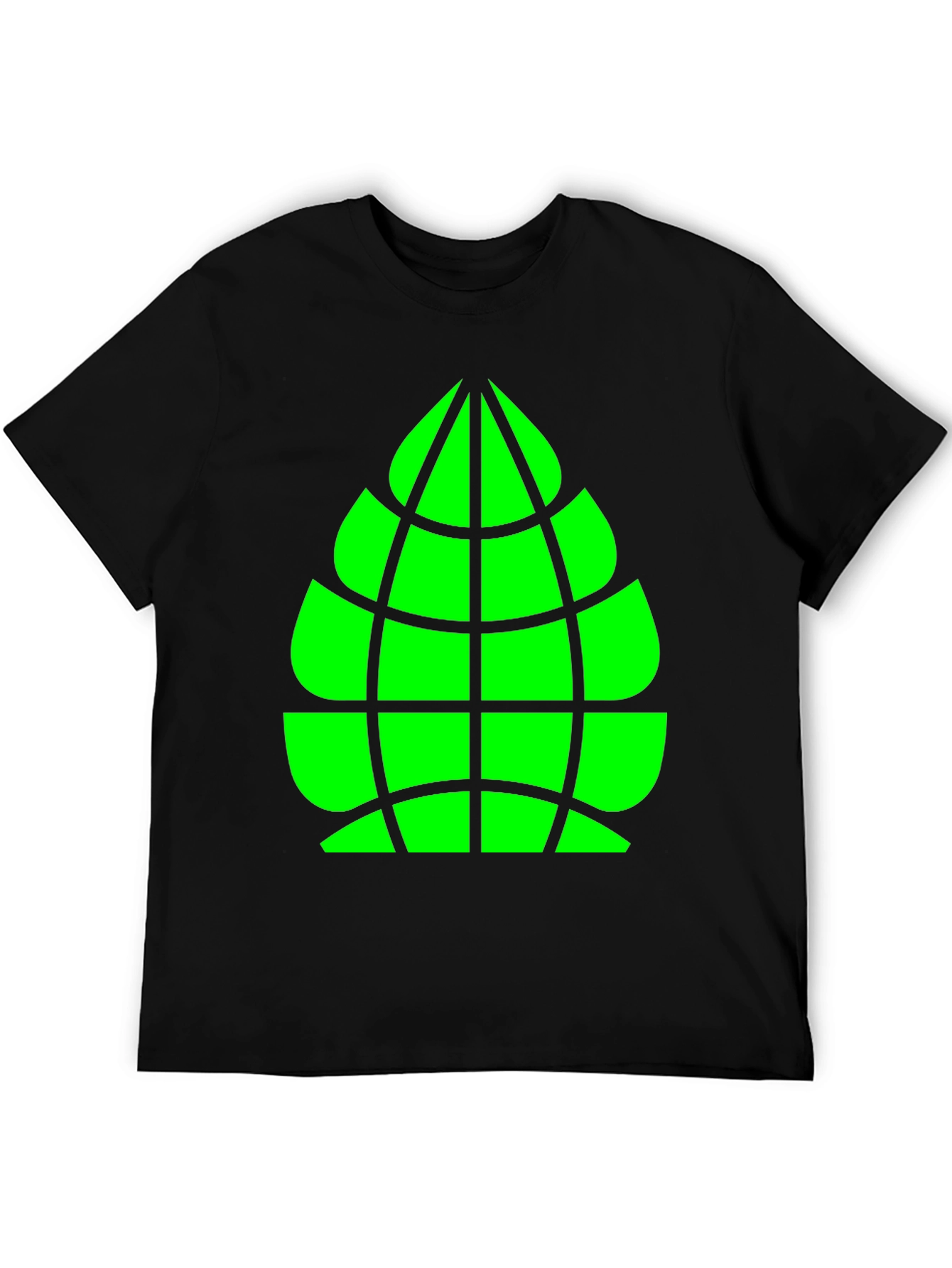Geometric Green Globe Graphic Tee - Casual Black Shirt