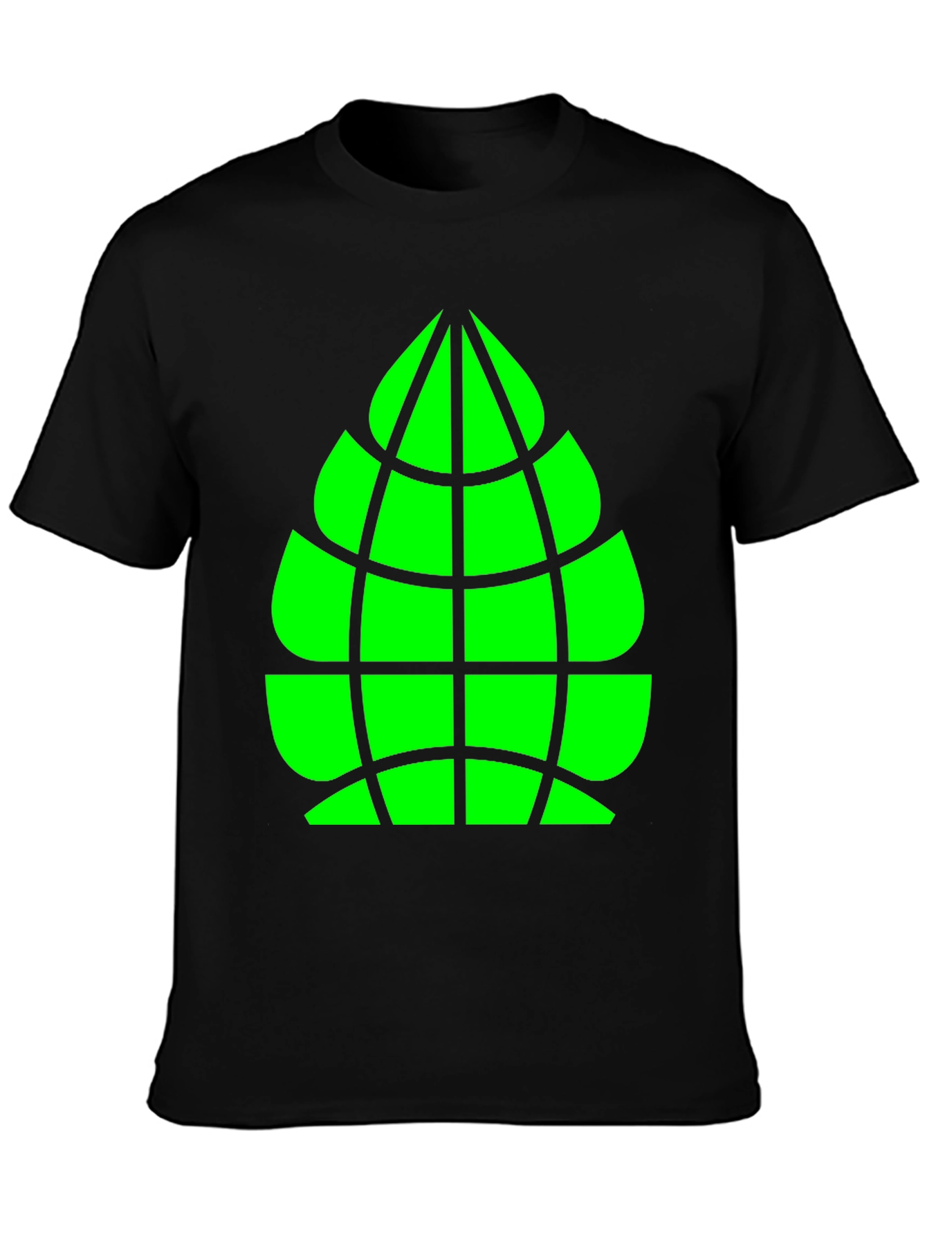 Geometric Green Globe Graphic Tee - Casual Black Shirt