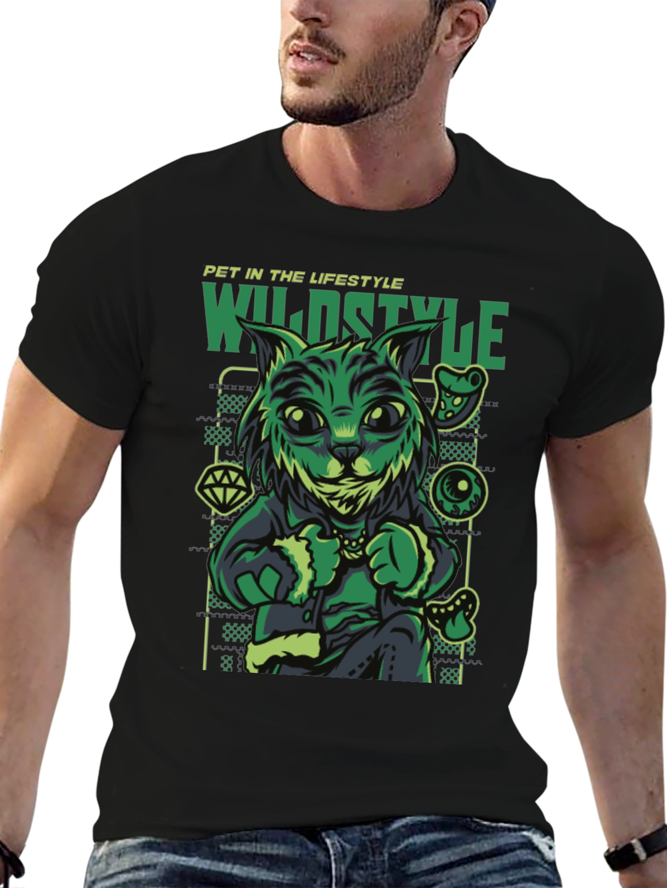 Wildstyle Pet Cat T-Shirt - Black Graphic Tee