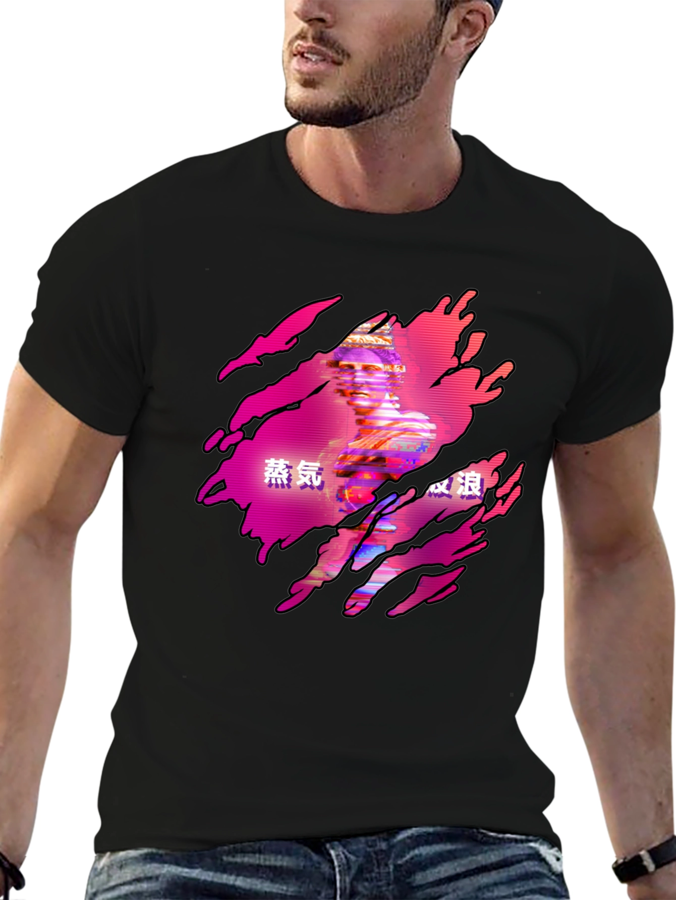 Vaporwave Statue Graphic Tee - Black