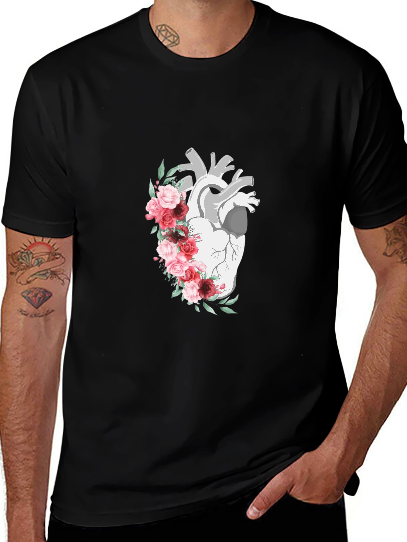 Anatomical Heart Floral Graphic T-Shirt - Unique Design