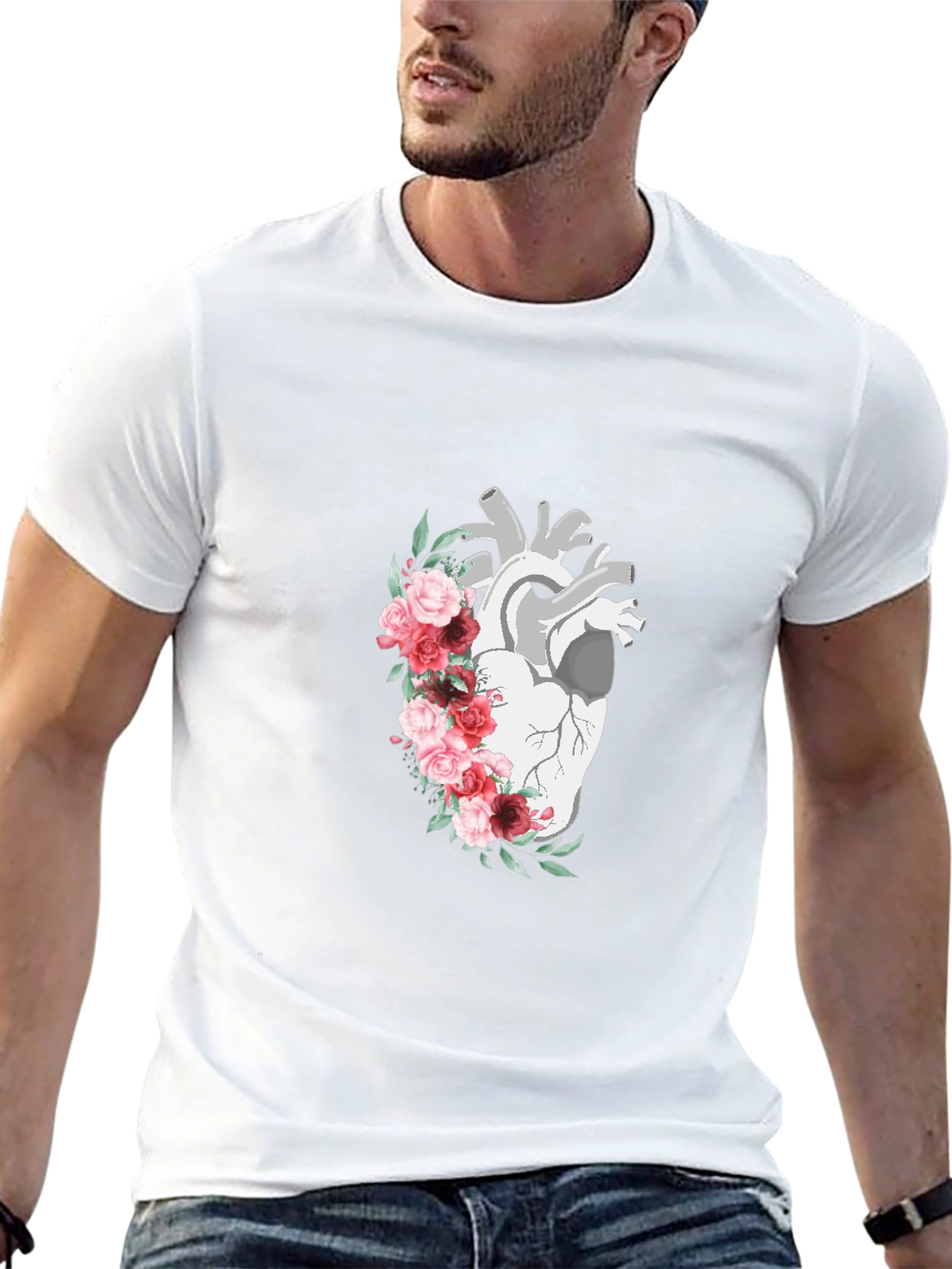 Anatomical Heart Floral Graphic T-Shirt - Unique Design