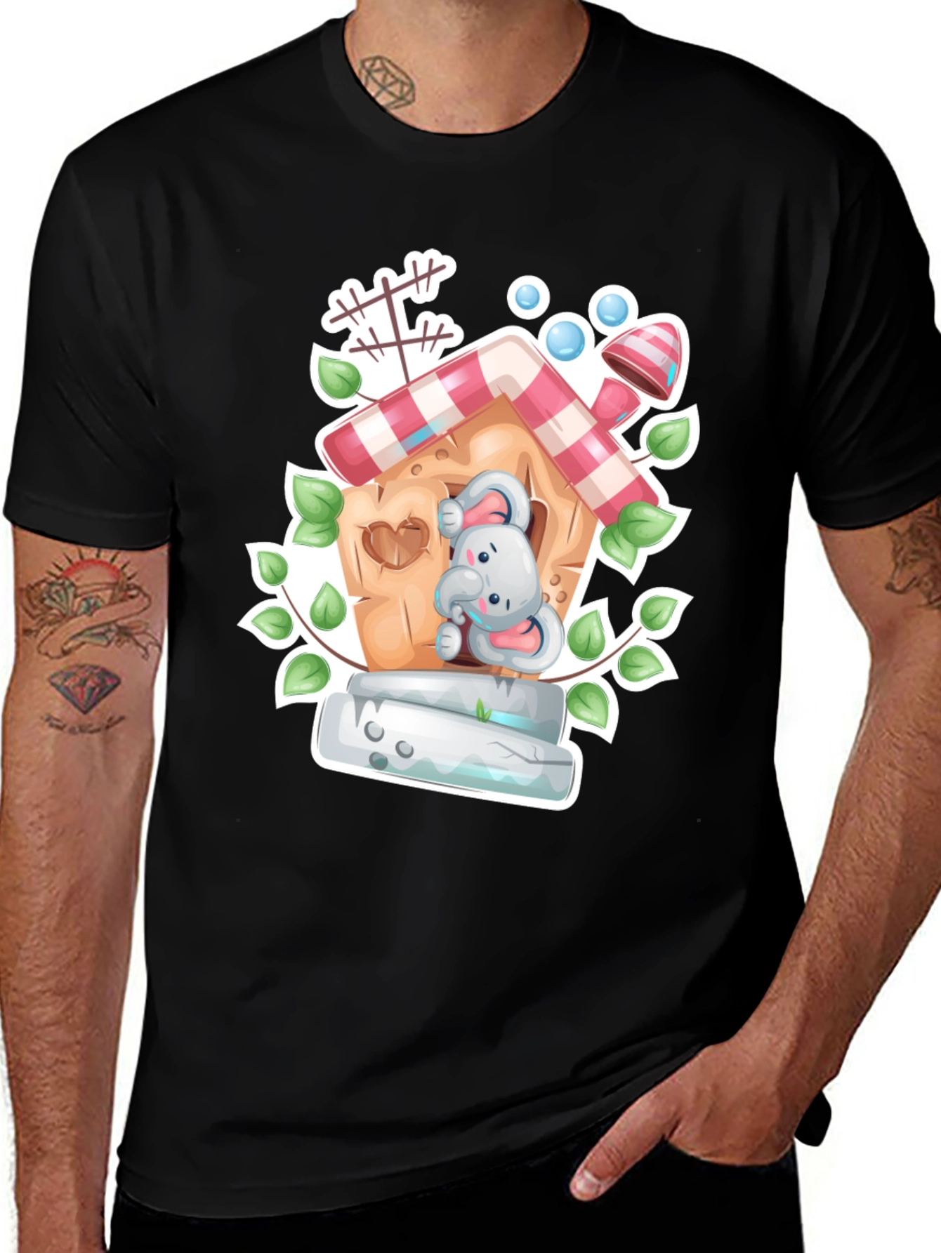 Elephant House Graphic Tee - Whimsical Black T-Shirt
