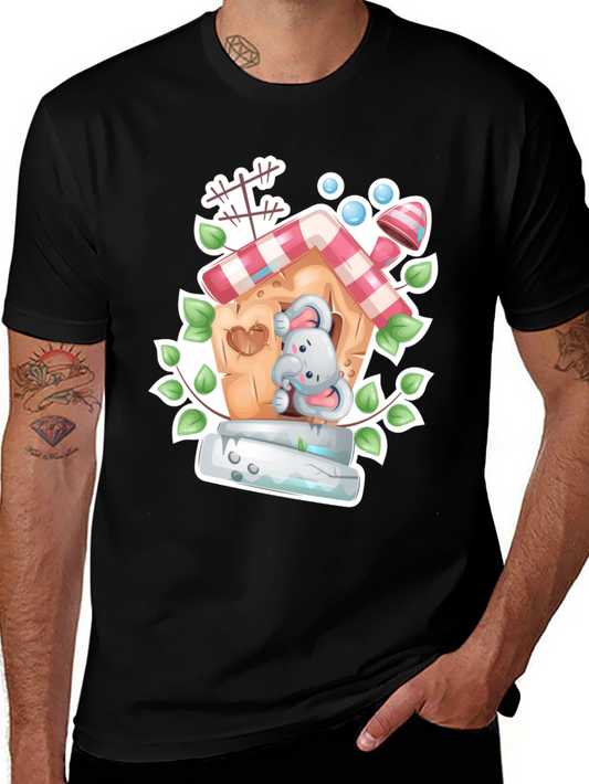 Elephant House Graphic Tee - Whimsical Black T-Shirt