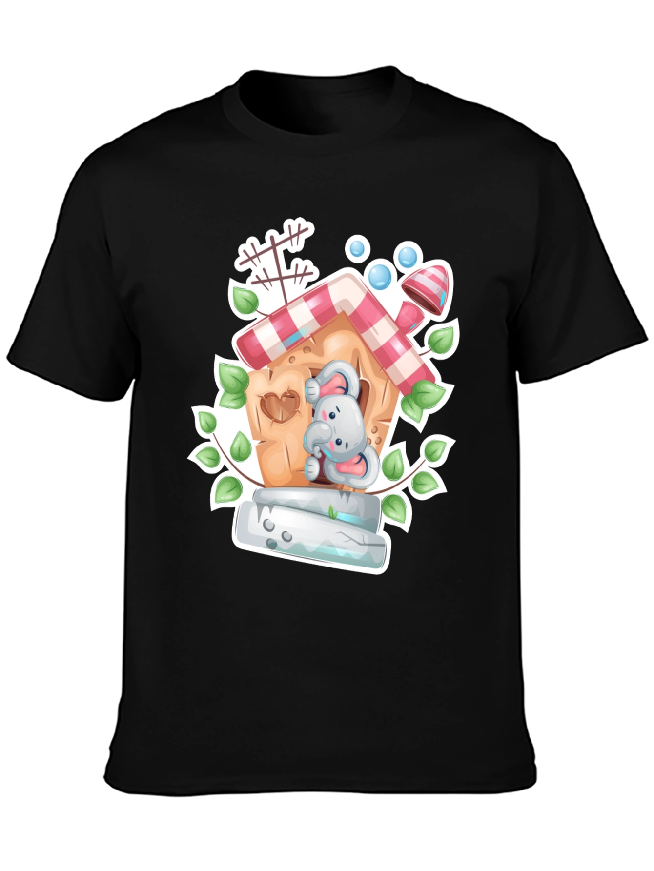 Elephant House Graphic Tee - Whimsical Black T-Shirt