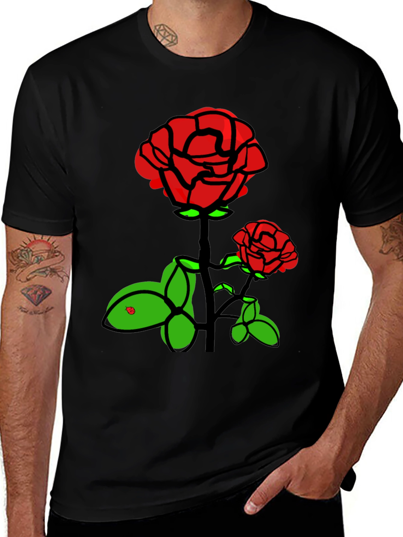 Rose Graphic T-Shirt - Black Cotton Blend