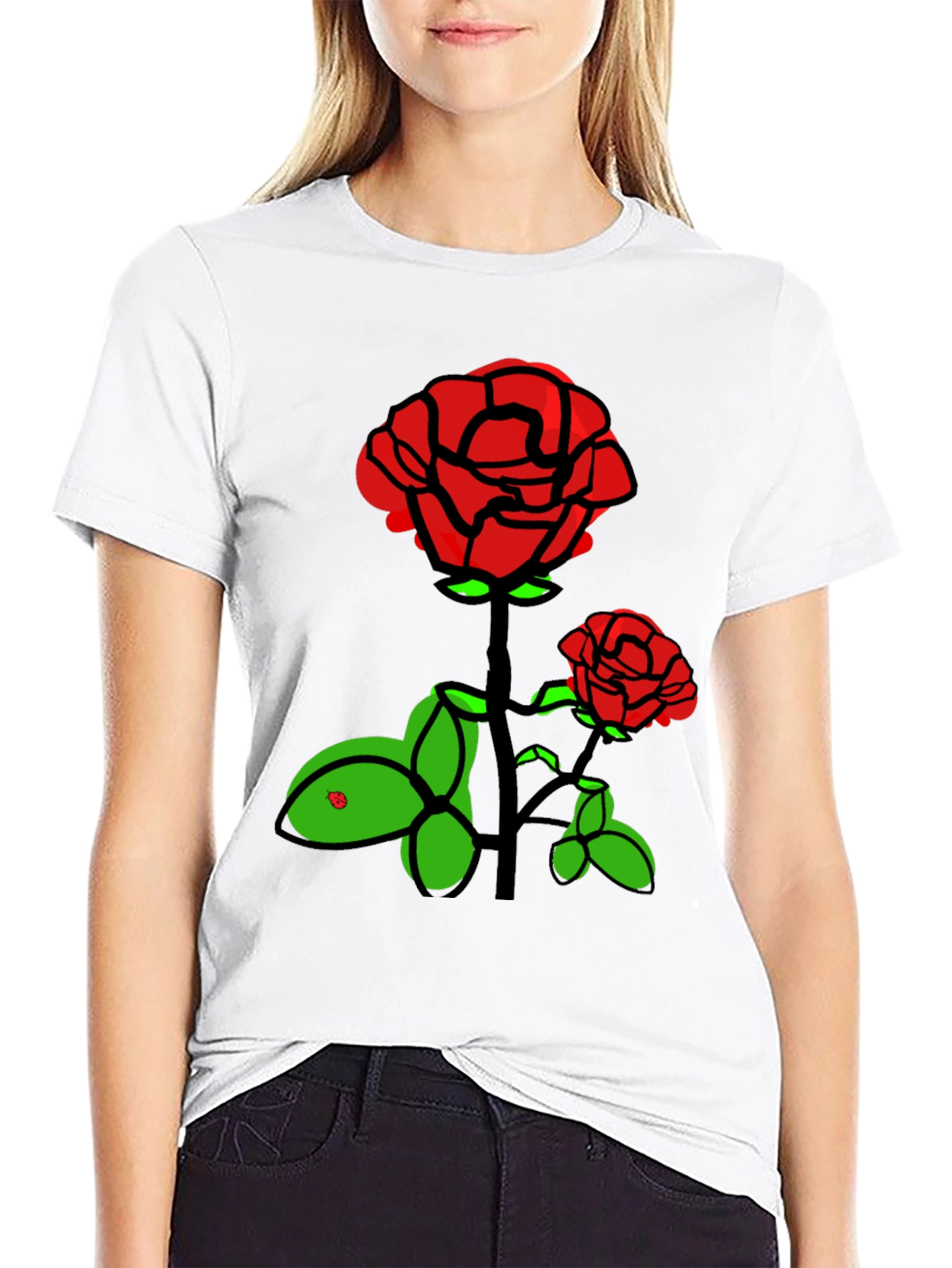 Rose Graphic T-Shirt - Black Cotton Blend