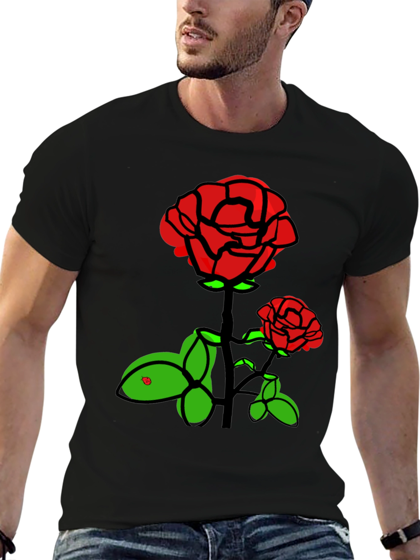 Rose Graphic T-Shirt - Black Cotton Blend