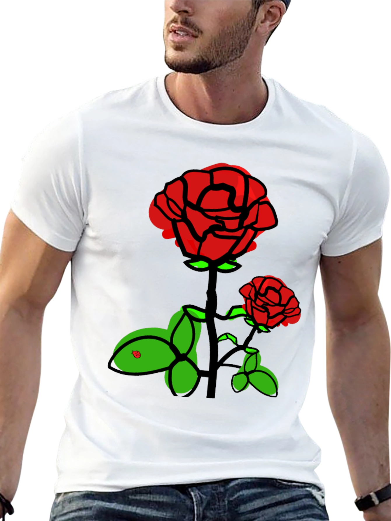 Rose Graphic T-Shirt - Black Cotton Blend