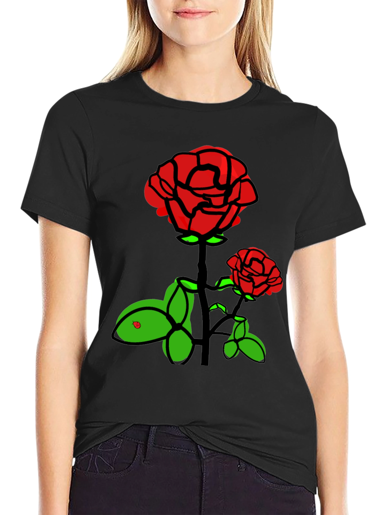 Rose Graphic T-Shirt - Black Cotton Blend