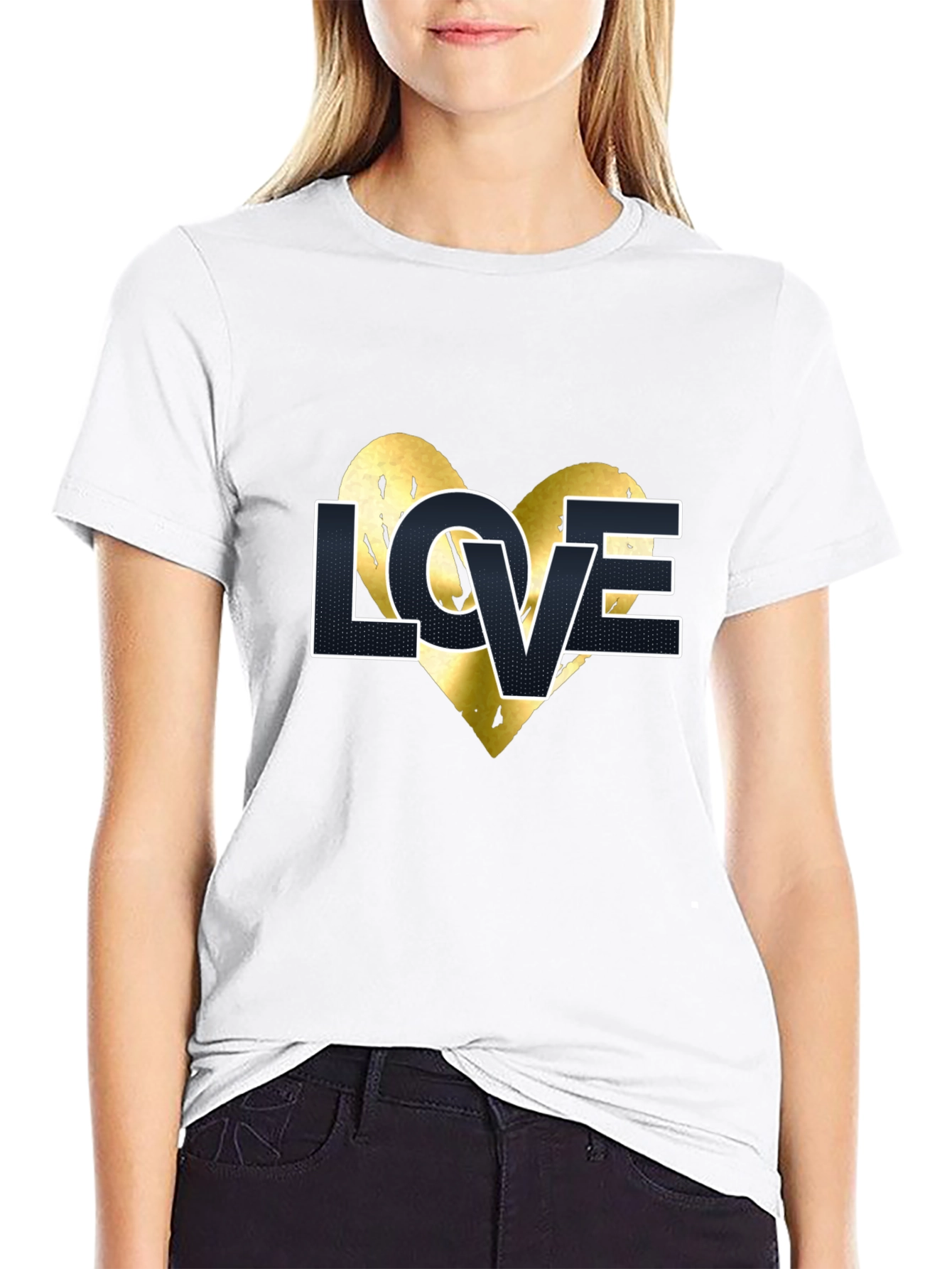 LOVE Heart Graphic Print Crew Neck T-Shirt