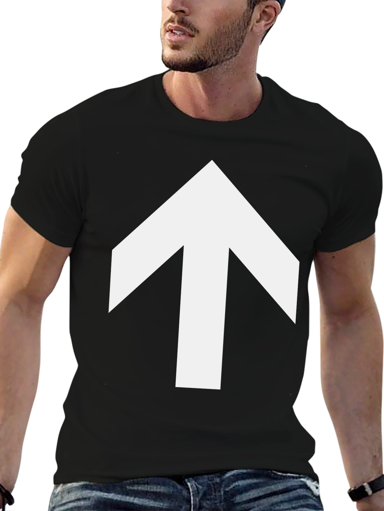 Arrow Up Graphic Tee - Casual Black T-Shirt