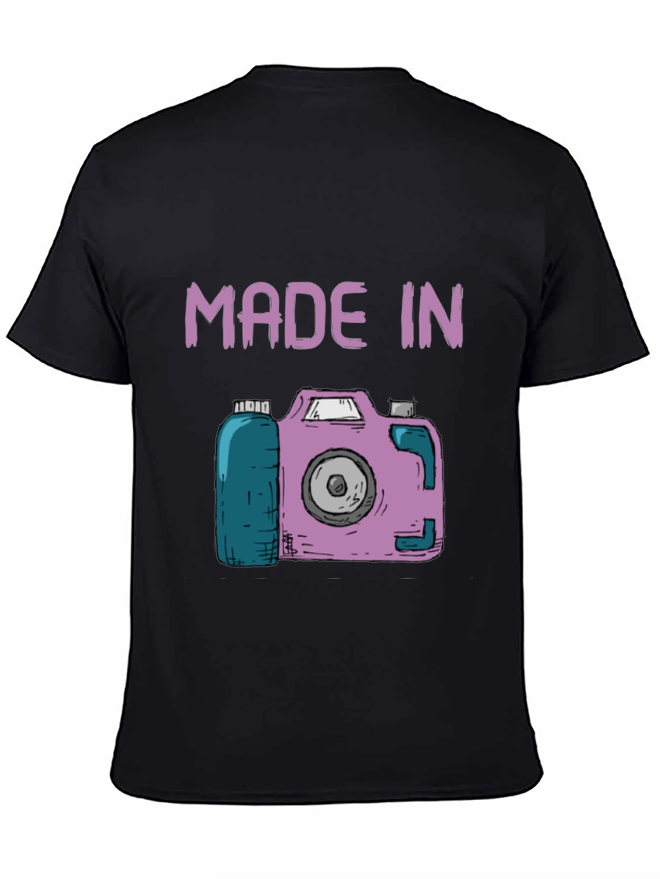 Funny Made In Camera Black Graphic Tee