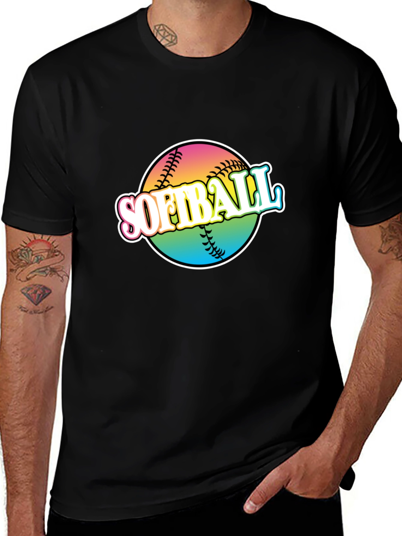 Rainbow Softball Graphic T-Shirt