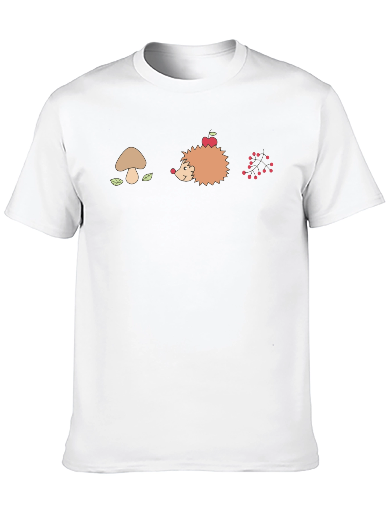 Mens Black Graphic T-Shirt - Mushroom Hedgehog Berries Design