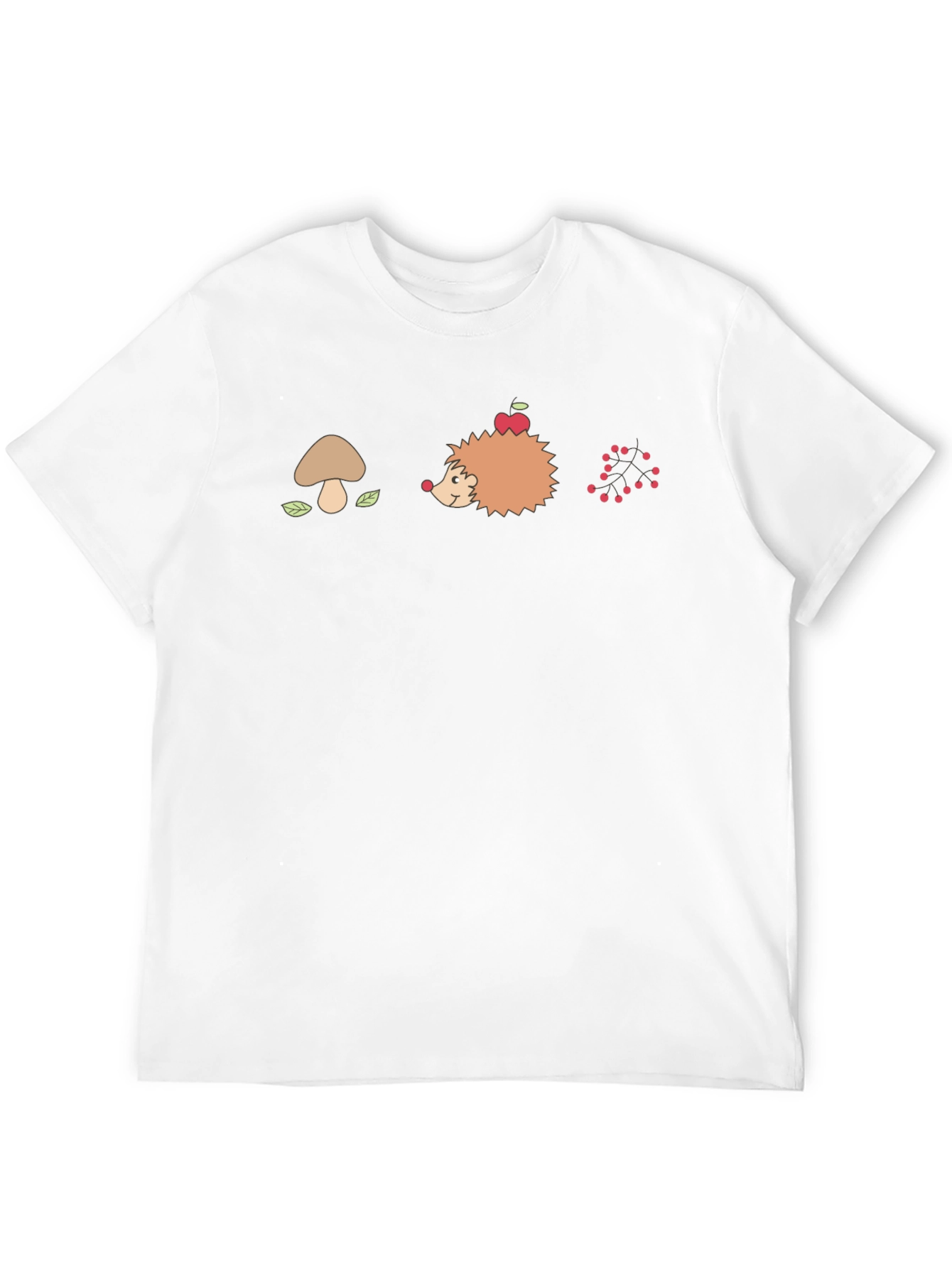 Mens Black Graphic T-Shirt - Mushroom Hedgehog Berries Design