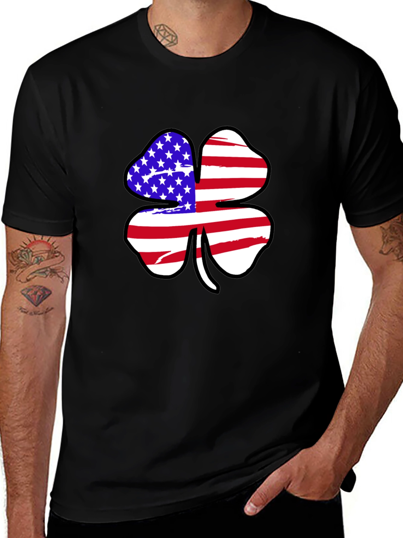 American Flag Shamrock Graphic T-Shirt