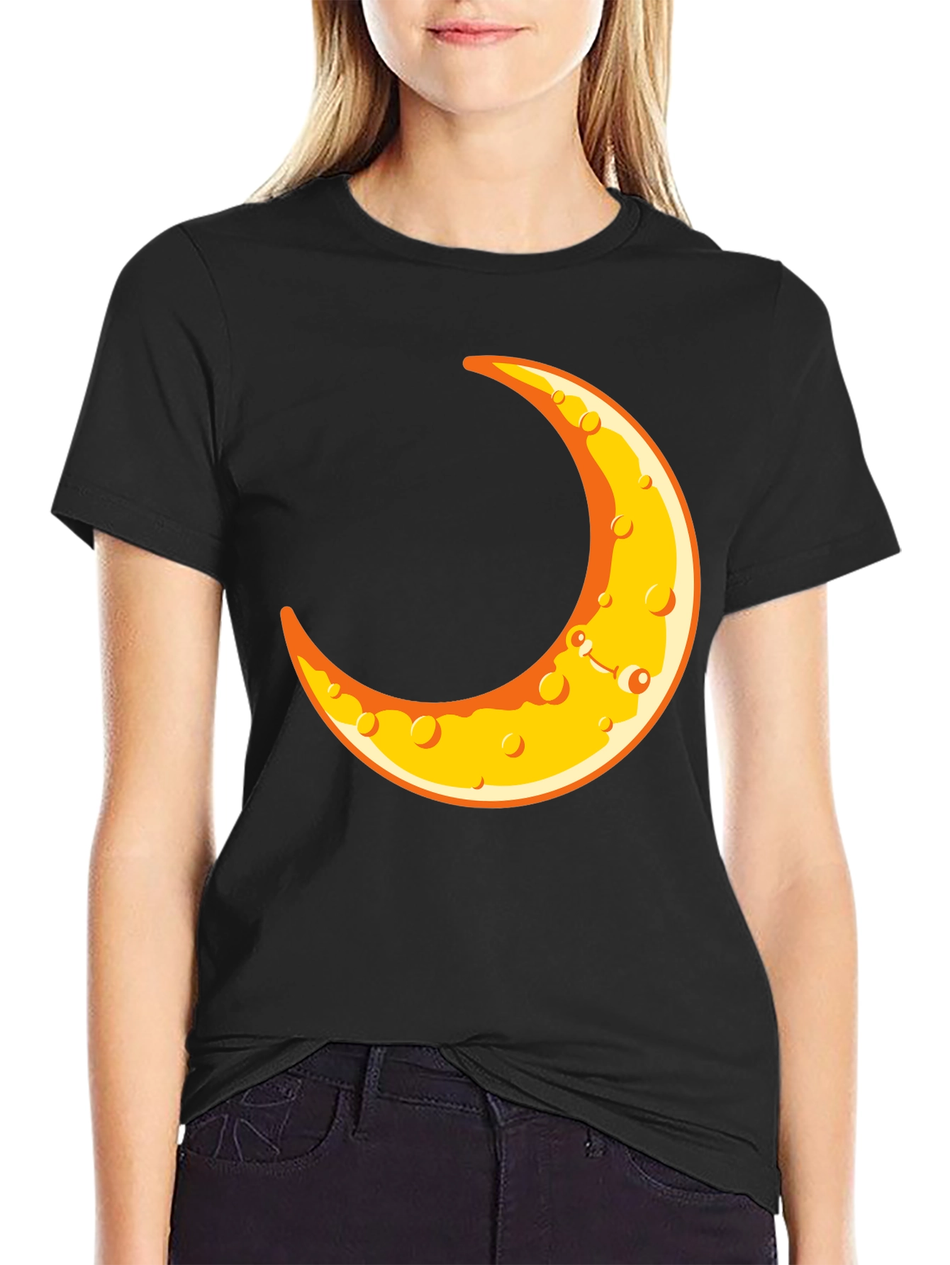 Crescent Moon Graphic T-Shirt - Black